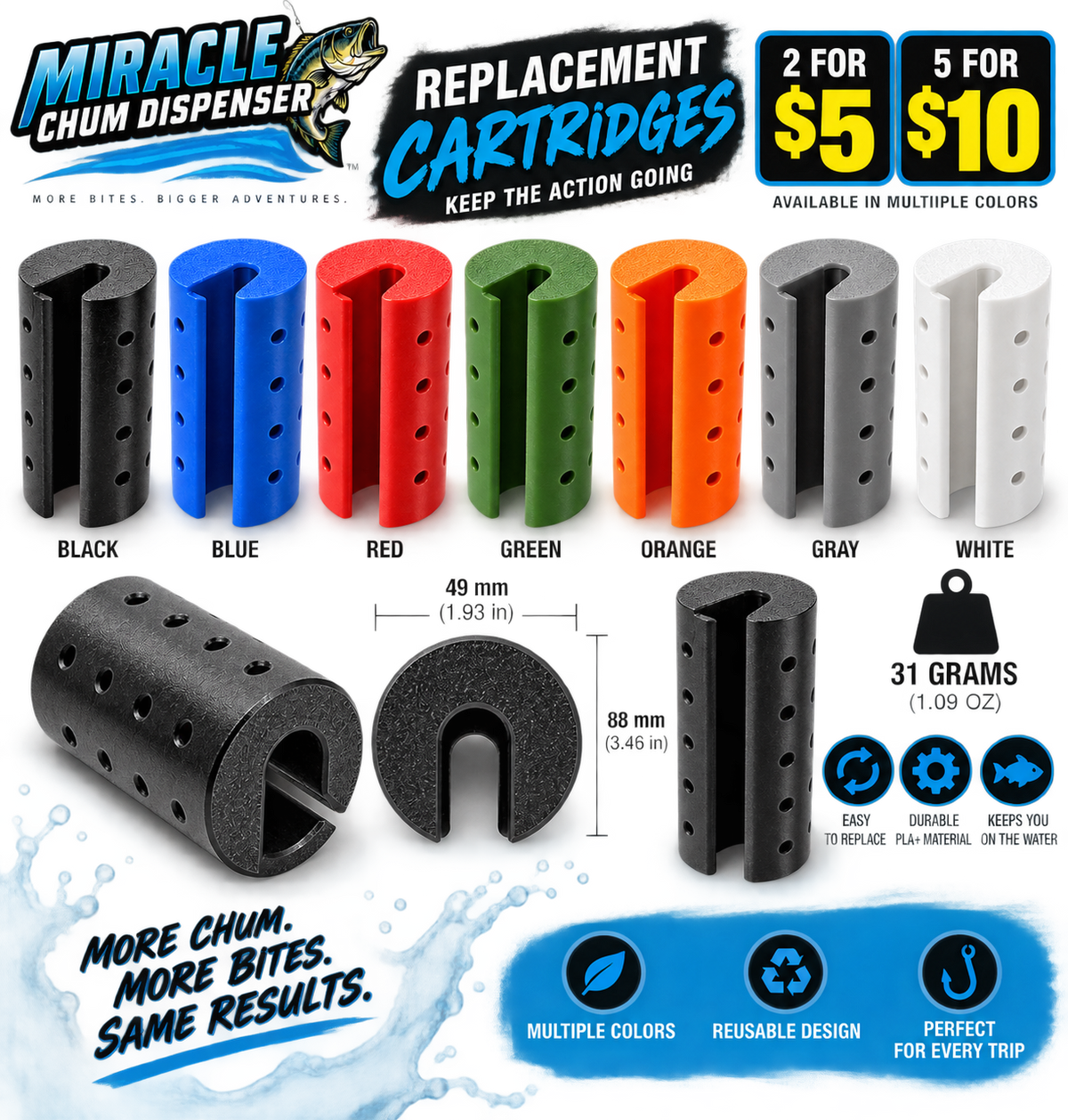 MCD replacement cartridges in multiple colors with 2-pack and 5-pack pricing